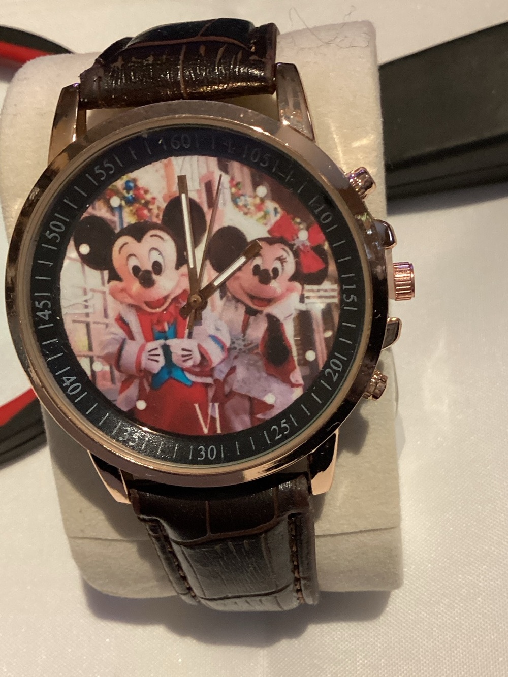 Children’s Rose Gold Cartoon Dial Watch with Brown Strap